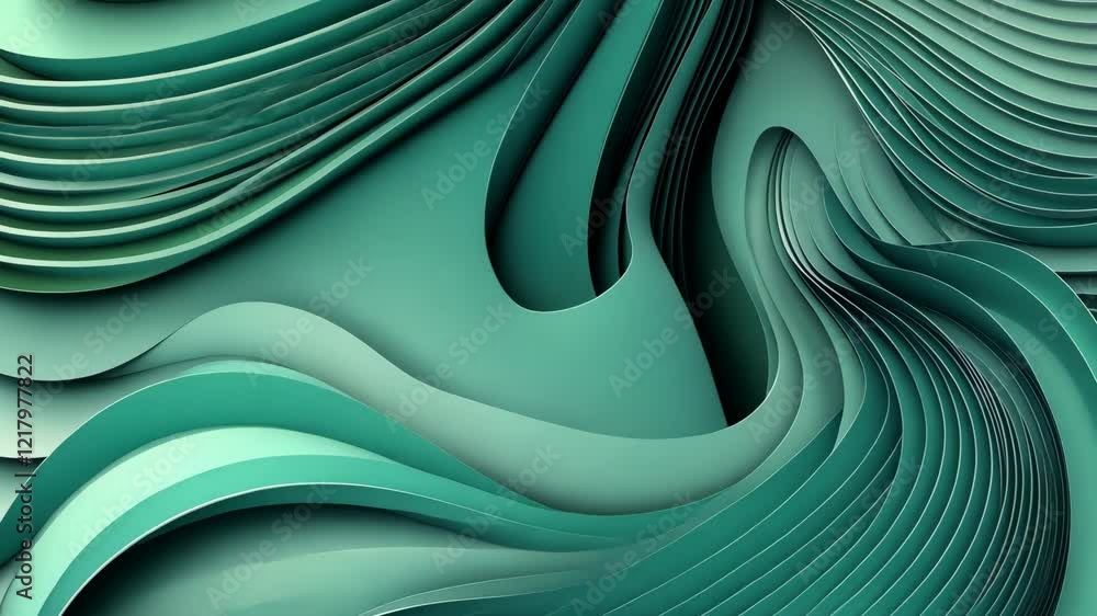 Poster colorful and textured abstract design featuring flowing green waves and shapes in a harmonious arran