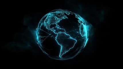 Glowing digital Earth with interconnected lines, showcasing global network and connections.
