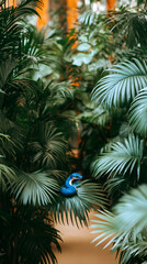 Blue snake hides in tropical foliage