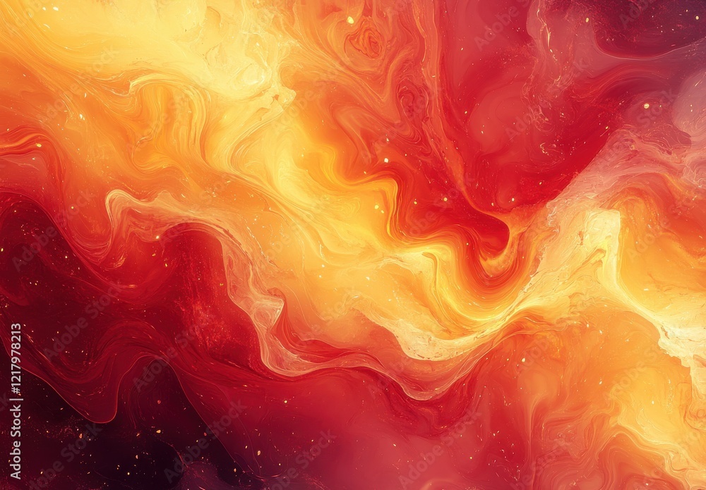 Poster abstract vibrant background with swirling patterns in shades of orange, yellow, and red creating a b