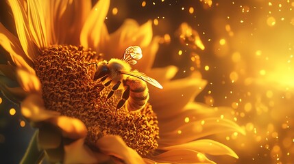 Golden Hour: Bee on Sunflower