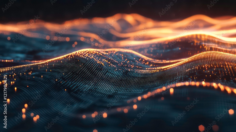 Aufkleber abstract digital wave landscape with glowing particles.
