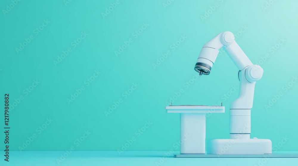 Aufkleber futuristic robotic arm on a clean turquoise background demonstrating advanced technology and automat