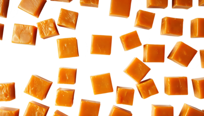 Caramel cubes floating honey isolated on Transparent Background