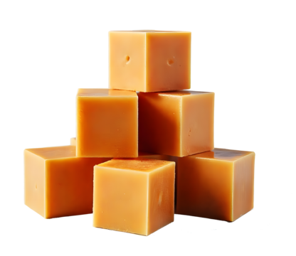Caramel cubes floating honey isolated on Transparent Background