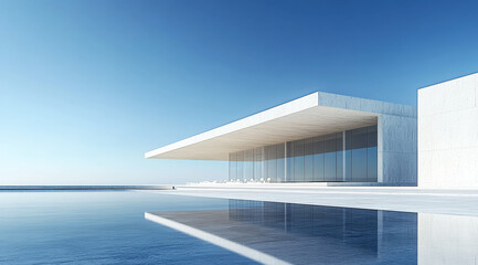 Fototapeta premium A high-end apartment building by the seaside in the city, with a stone passage leading in