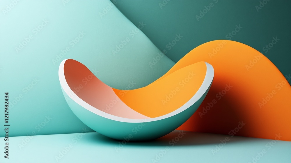 Aufkleber abstract turquoise and orange shapes creating a modern and minimalist design
