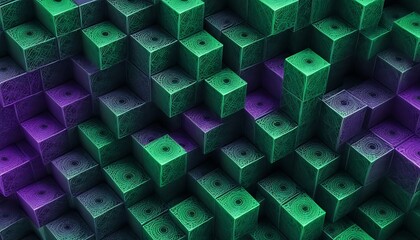 Abstract Green And Purple Cubes Pattern Texture