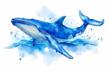 Obraz premium Watercolor Humpback Whale Ocean Splash
