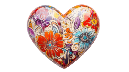 Heart with floral pattern on transparent background