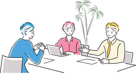 チームでミーティングをするビジネスパーソンのイラスト