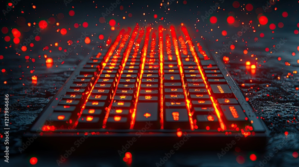 Poster illuminated keyboard red backlit keys gaming device