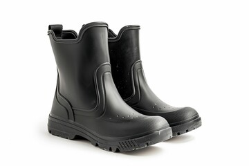 Black rubber boots isolated on white background
