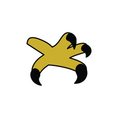 Illustration of a bird of prey's claws with sharp claws. Design element illustration of bird's feet with yellow base color and black claws