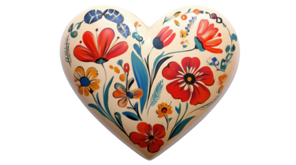 Heart with floral pattern on transparent background