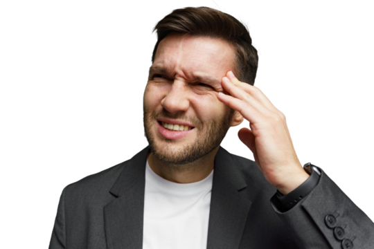 Professional man experiencing discomfort while thinking at a workplace setting indoors