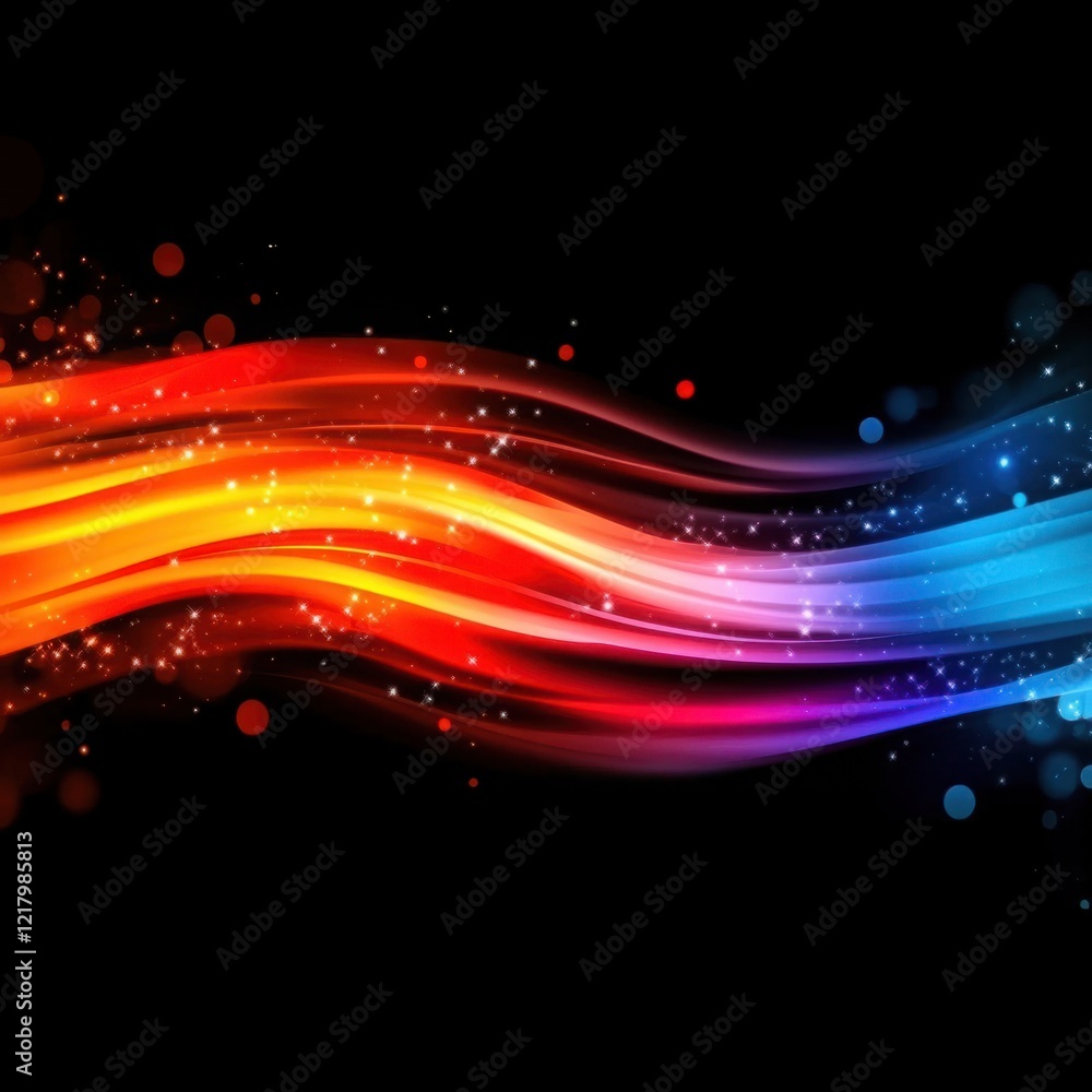Poster vibrant and colorful abstract waves of light flowing in smooth curves against a black background for