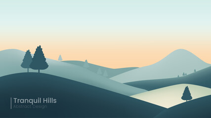 Tranquil Nature-Inspired Abstract Vector BG Background with Gradient Sky, Rolling Hills, and Gentle Colors