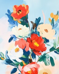 Flowers art painting, wall art, design, realistic, textured painting