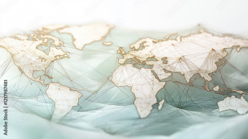 Poster Abstract world map with interconnected lines, symbolizing global network and communication.