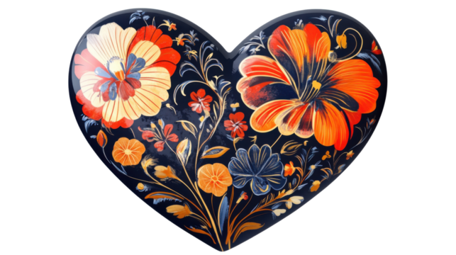 Heart with floral pattern on transparent background