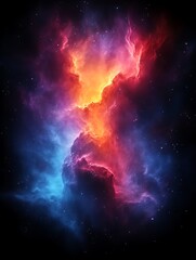 Naklejka premium Vibrant nebula with red, orange, and blue hues in deep space.