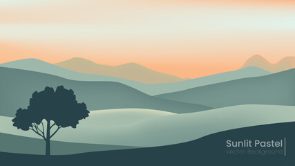 Tranquil Nature-Inspired Abstract Vector BG Background with Gradient Sky, Rolling Hills, and Gentle Colors