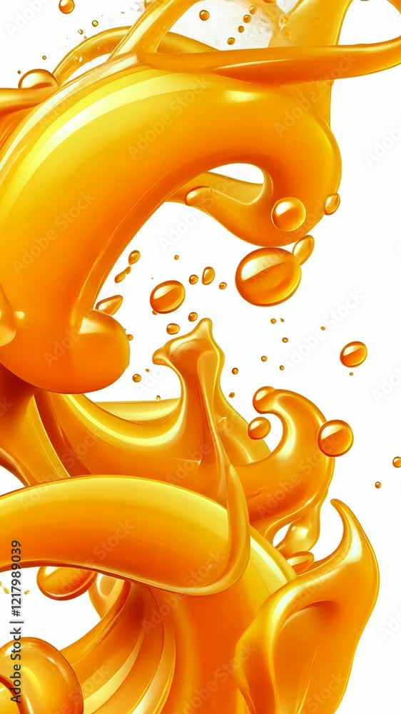 Poster swirling orange liquid creates dynamic patterns on a white background showcasing fluid motion and vi