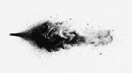 Obraz premium Black powder explodes in a straight line, with a white background