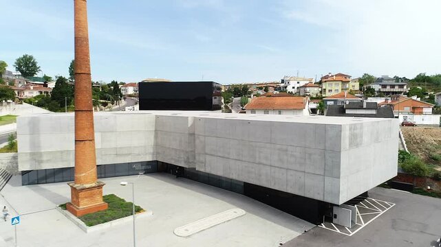 Aerial drone shot of &Aacute;gueda's Art Center in Portugal.