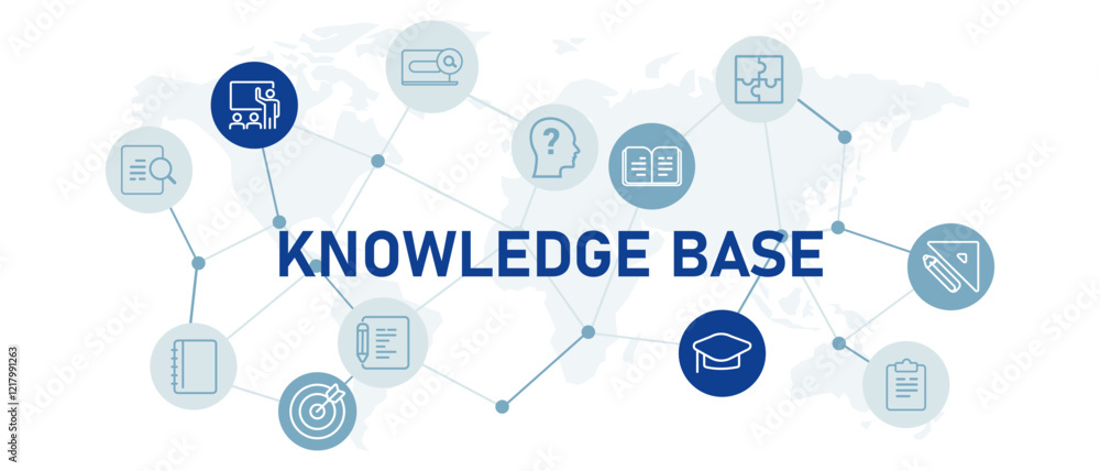 Poster knowledge base icon set education learning process academic adaptive system data information technol