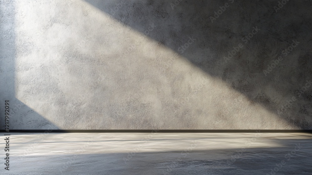 Poster sunbeam illuminating empty room with concrete wall and floor