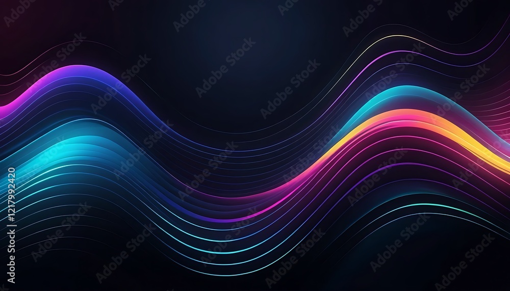 Poster abstract neon waves flowing dynamically across dark background