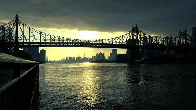 Dramatic sunset of Queensbridge, 59th Street Bridge