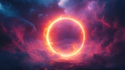 Obraz premium Fiery Celestial Ring Above a Stormy Sea