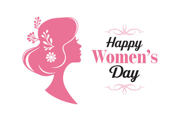 Women's Day Greeting Card with Elegant Silhouette and Floral Accents. omen's Day, greeting card designs, and minimalist illustrations.