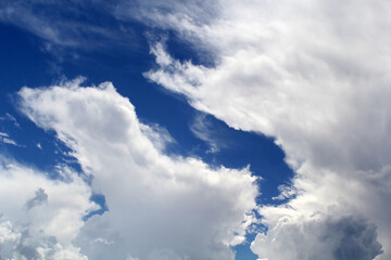 Beautiful blue sky with fluffy white clouds abstract textured background