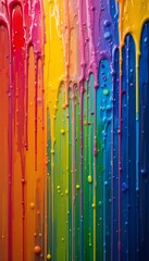 Obraz premium Vibrant Rainbow Paint Dripping Downward Abstract Art