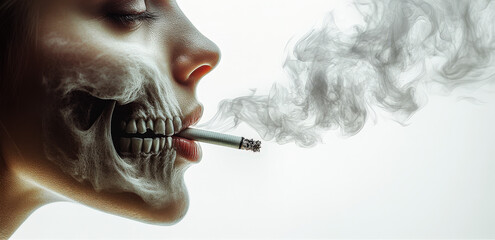 Obraz premium Smoking is harmful to health, smoke and skeletons