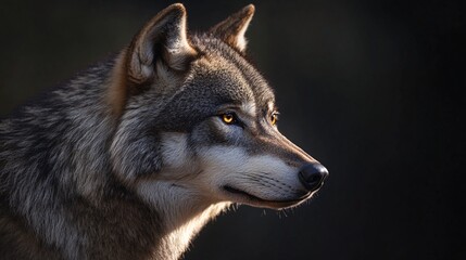 Fototapeta premium Majestic wolf observing the surroundings with intense gaze