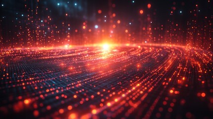 Fototapeta premium Abstract Cosmic Nebula: A Digital Universe of Red and Orange Glowing Particles