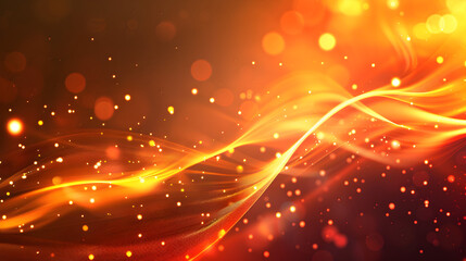 Obraz premium Vibrant abstract background with flowing waves and glowing particles in warm colors.