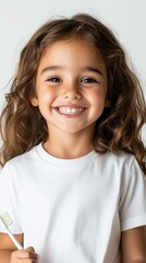Joyful child embraces dental care with a bright smile in a studio setting