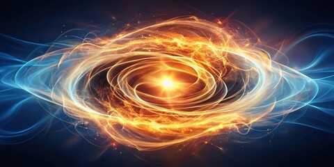 Swirling vortex of ethereal light emanates from a glowing abstract flame loop, suspended in mid-air with soft, wispy tendrils