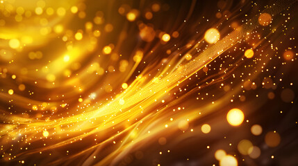 Obraz premium Abstract golden wave with glowing particles and light effects.