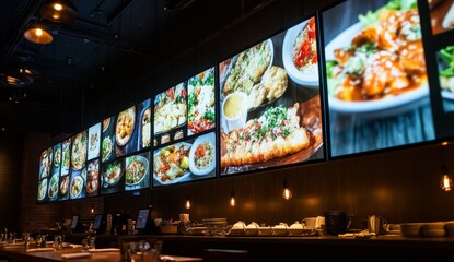 Restaurant digital menu board displaying various dishes. (1)