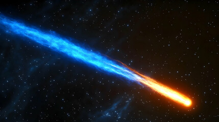 Obraz premium Comet blazing across starry night sky, space travel concept