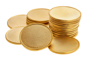 Gold coins stack isolated on white background. many money or golden coins and white background