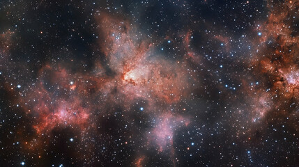 Cosmic Nebula Red and Pink Gaseous Clouds in Space