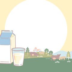 牧場牛乳とジャージー牛の正方形バナー素材